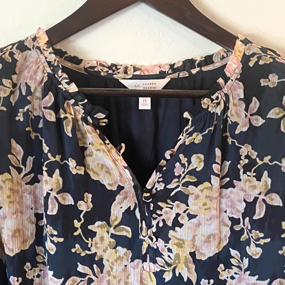 Lauren Conrad Fairy Plus 1X Floral Chiffon Peasant Blouse Sheer Sleeve Romantic - Picture 4 of 10